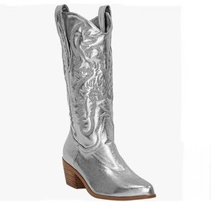MissHeel Embroiderded Spider Webs Cowboy Boots